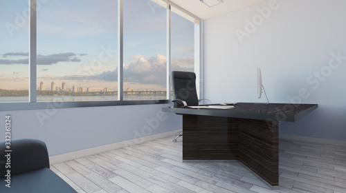 Head office with a large window. modern furniture.. 3D rendering © COK House