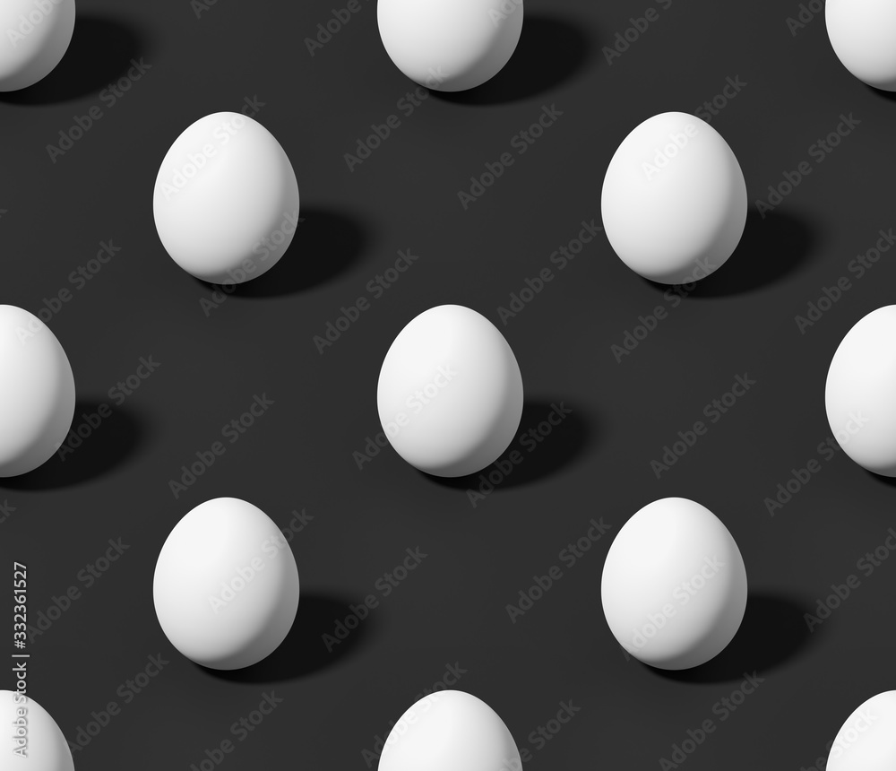 White chicken eggs on black seamless isometric background. White chicken eggs on black seamless isometric background.