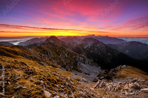 Stol in the Karavanke Alps at Sunrise in the summer of Slovenia