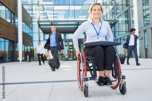Businesswoman and congress participant in a wheelchair