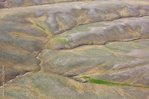Tundra landscape in summer, Taymyr peninsula, aerial view