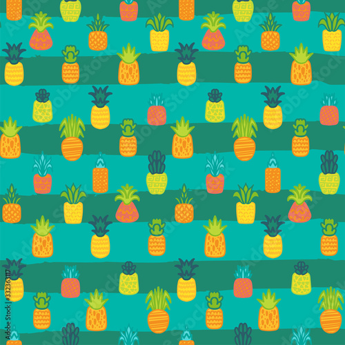 Fototapeta Naklejka Na Ścianę i Meble -  Pineapples vector seamless pattern