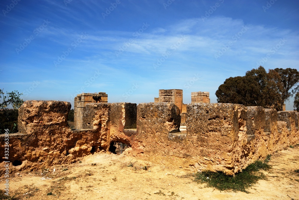 View of the Moorish castle ruins, Alcala de Guadaira, Spain.