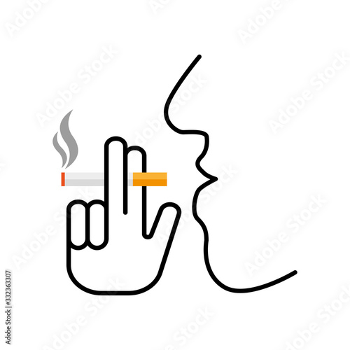 Cigarette with hand icon. Smoking area vector sign