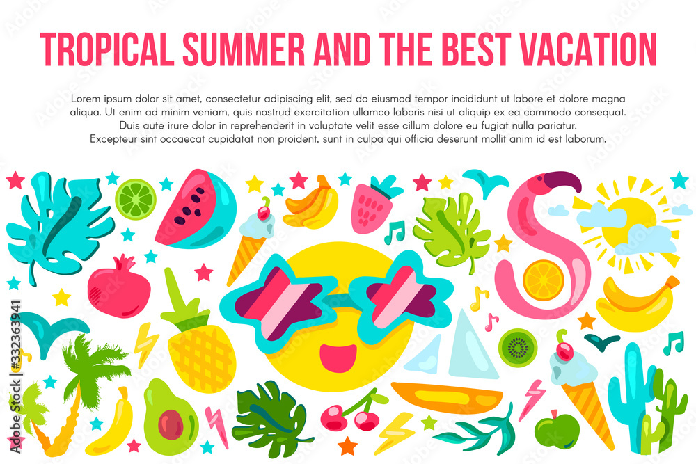 Summer vacation flat banner template