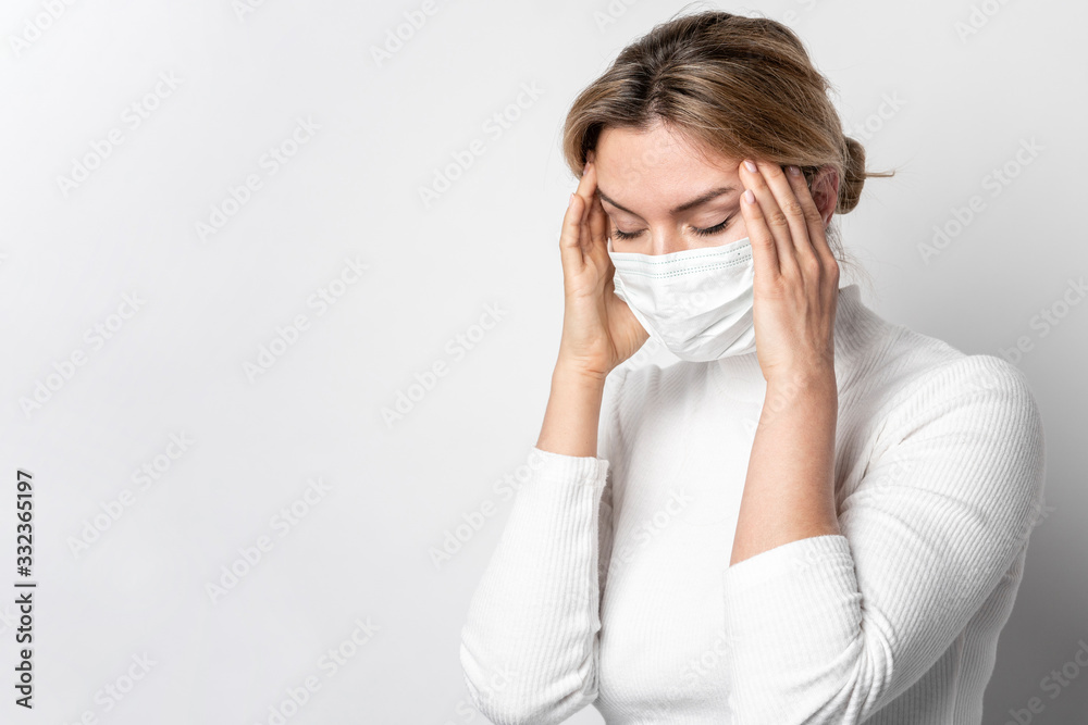 Portrait of young woman with illness symptom Portrait of young woman with illness symptom