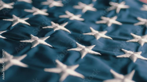 USA flag in slow motion. USA flag. Stars on the flag in macro shot. Background. Extreme Close-Up. Macro