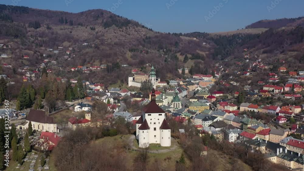 Aerial view of castle in city of Banska Stiavnica Aerial view of castle in city of Banska Stiavnica