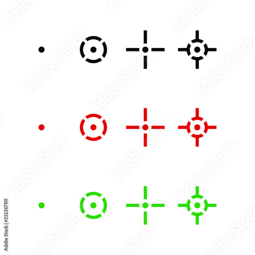 Targets graphics icons set. Aims signs isolated on white background. Vector illustration