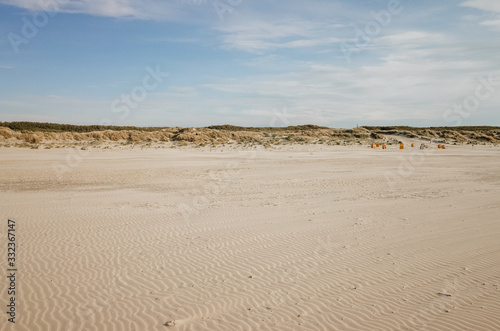 Beach in evening light on the beach of the north sea island Juist in East Frisia  Germany  Europe
