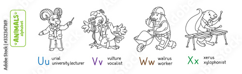 Animals professions alphabet or ABC. Coloring book