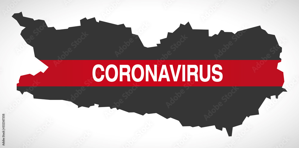 Carinthia AUSTRIA federal state map with Coronavirus warning illustration