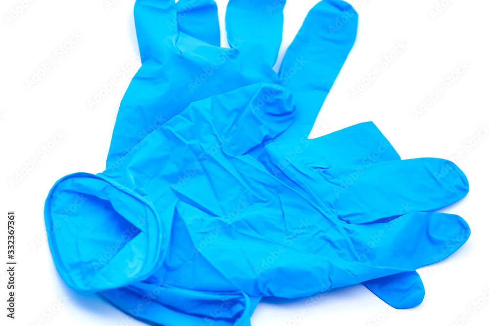 Pair of protective blue latex gloves