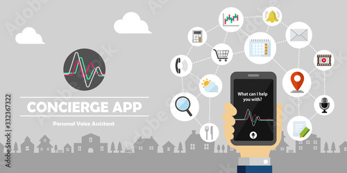 Concierge app ( personal voice assistant ) vector banner illustration