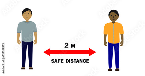 Social distancing from coronavirus. 2 meters safe distance. Virus prevention, protection against infection. Vector stock illustration, banner, poster.