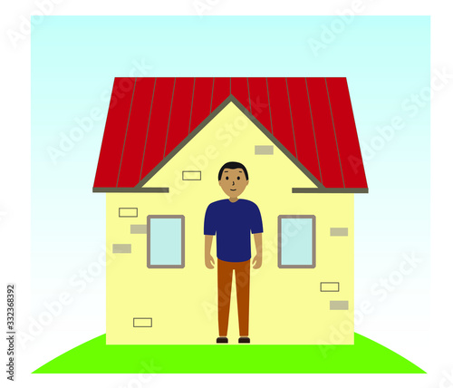 Self-quarantine. Social distancing, Home quarantine, Covid-19, coronavirus. Crowd of people and a man isolated at home. Vector stock illustration, banner, poster