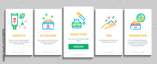 Skin Care Cosmetic Onboarding Mobile App Page Screen Vector. Skin Care Cream And Moisturizing Oil, Eye, Lips And Facial Anti-aging Injection Color Contour Illustrations