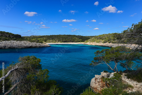 Turquoise waters of a bay in the Mondrago Natural Park, Mallorca, Spain