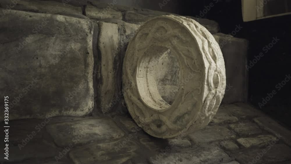 Ulama ball game hoop from ancient Mayan civilization. Used for sporting games, this goal is a recreated full scale model in Belize.