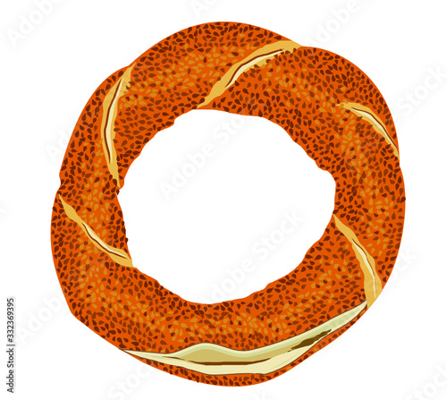 Turkish traditional bagel simit. Cartoon vector illustration in flat style. Turkish Sesame Bagel. Istanbul traditional flavors