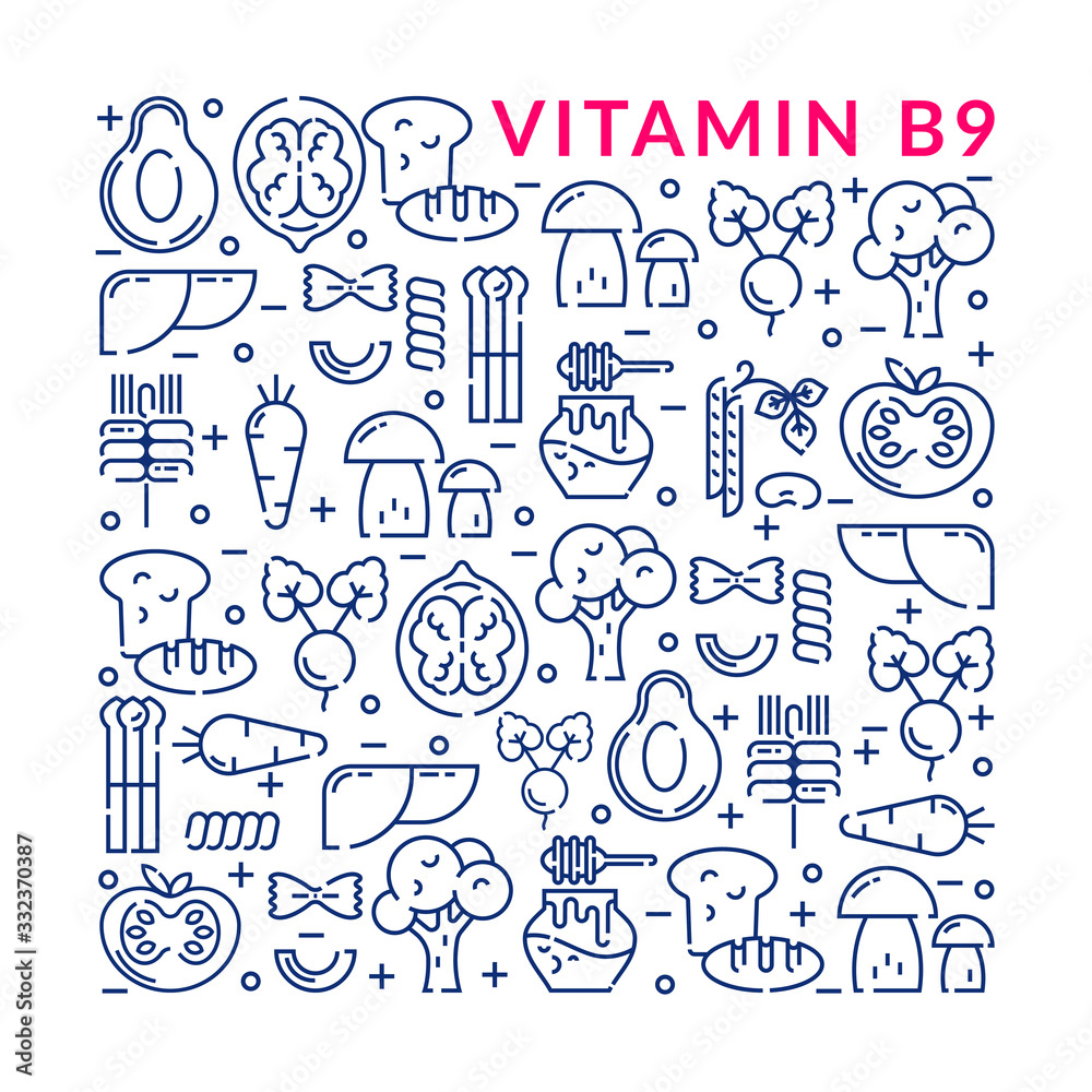 Vitamin B9, which is found in foods.