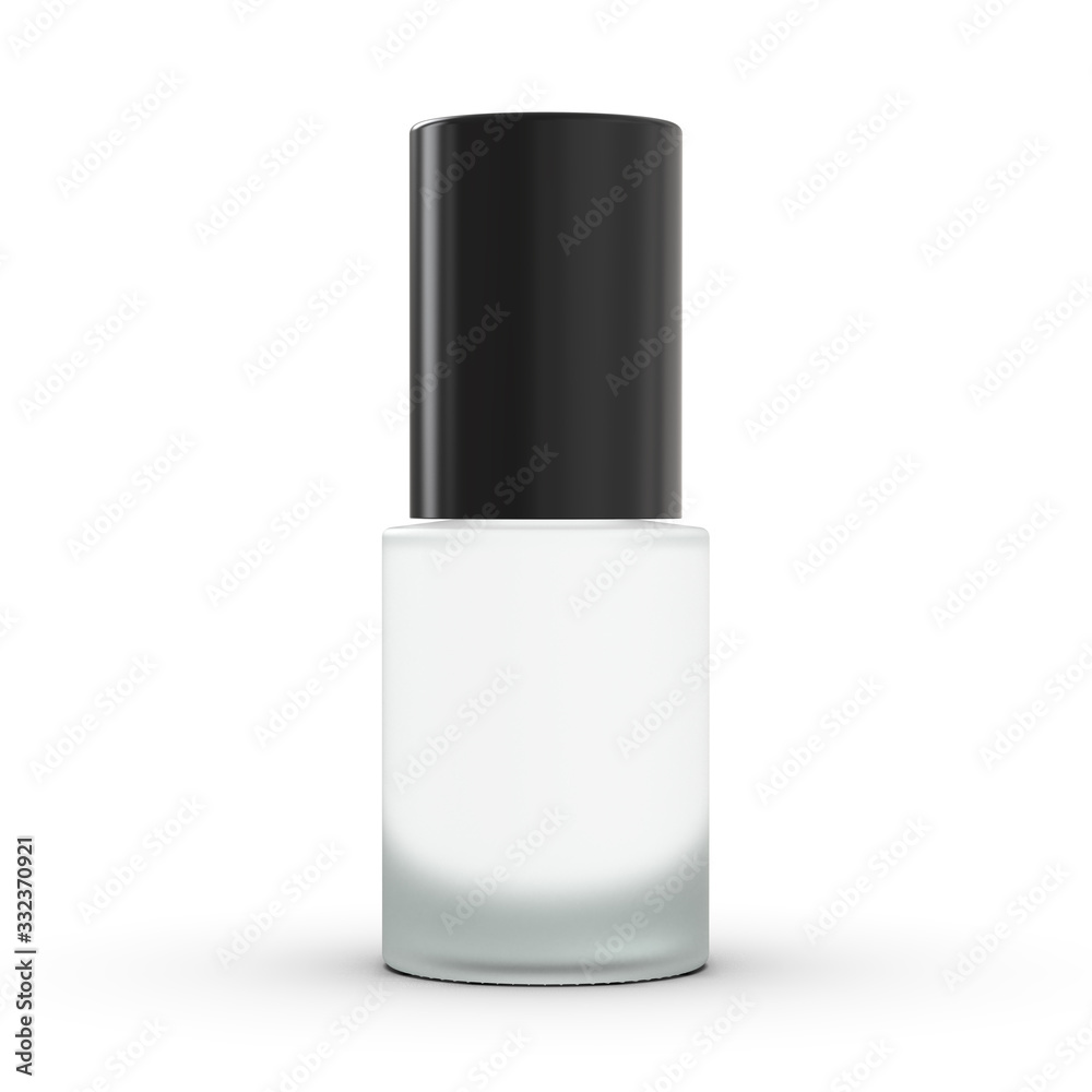 Template of Matte Nail Polish Bottle with Black Cap Isolated on White. 3D Render Mock Up. Template of Matte Nail Polish Bottle with Black Cap Isolated on White. 3D Render Mock Up.