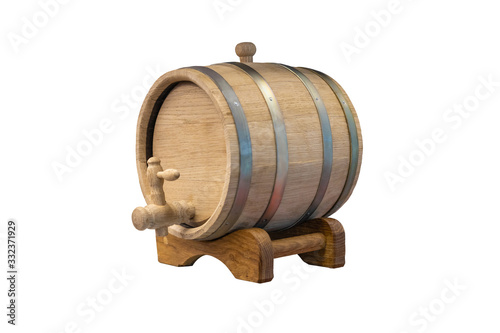 Small new oak barrel isolated on white
