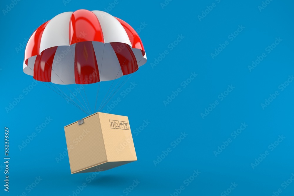 Parachute with package - obrazy, fototapety, plakaty 