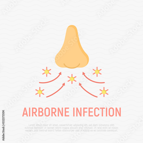 Airborne infection, spread of virus. Flat icon. Person to person. Symptom of flu, influenza, coronavirus. Vector illustration.