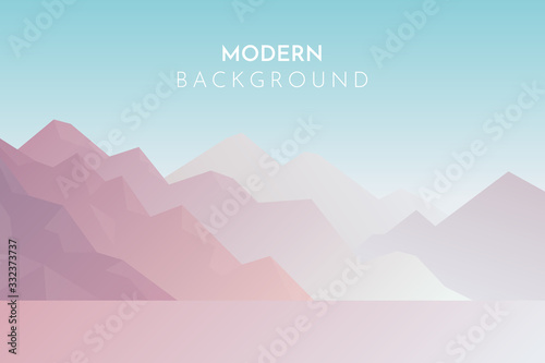 Mountains in the fog, Panorama, Abstract landscape, Vector banner with polygonal landscape illustration, Minimalist style