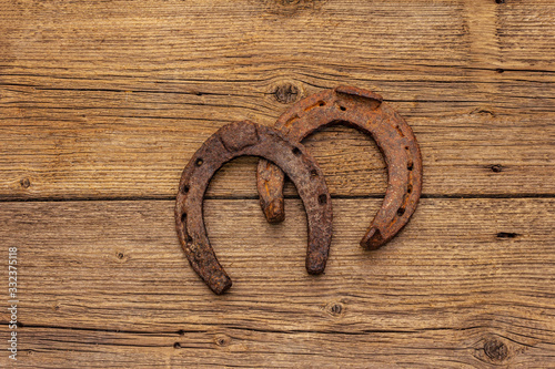 Cast iron metal horse horseshoes. Good luck symbol, St.Patrick's Day concept