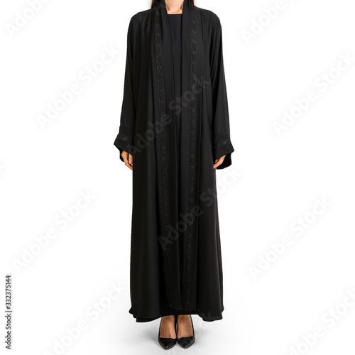 Arabic Muslim woman in a stylish abaya, in white background - Image 