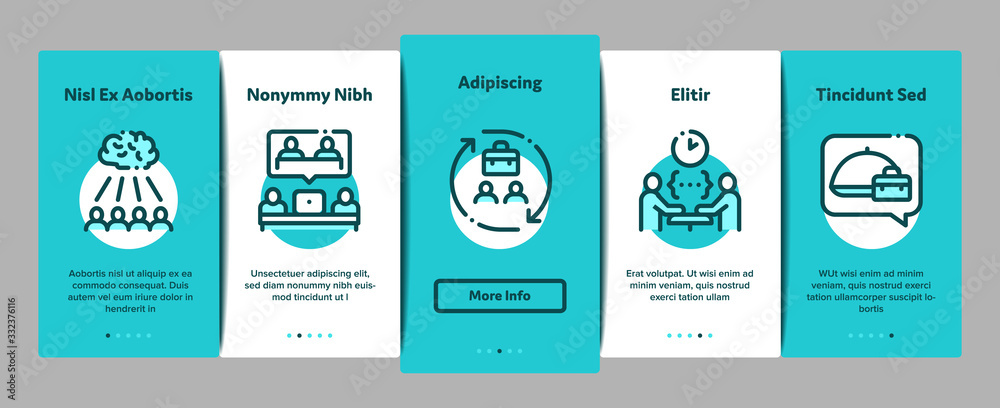 Business Meeting Conference Onboarding Mobile App Page Screen Vector. Business Meeting And Seminar, Businessman Partnership, Communication And Talking Color Contour Illustrations