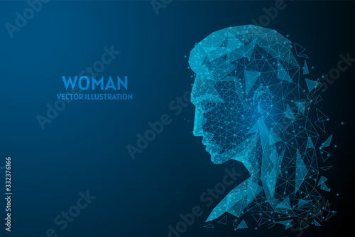 The man is sneezing. Woman's face close up. Symptom of infection, spread of the viral infection COVID-19 coronavirus, innovative medical technology. low poly wireframe vector illustration.