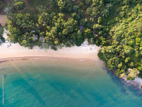 Thailand beach with trees drone view