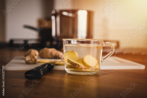 Preparation of ginger tea. Ginger tea for strong immunity. 