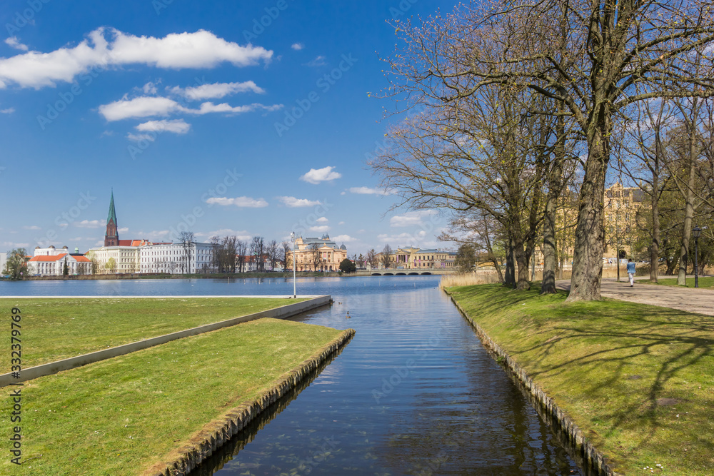 Castle park and Burgsee lake in Schwerin, Germany