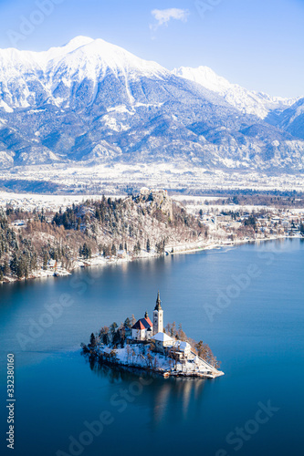 Lake Bled with Bled Island in winter, Slovenia