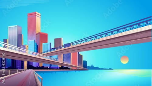 City street buildings, skyline view