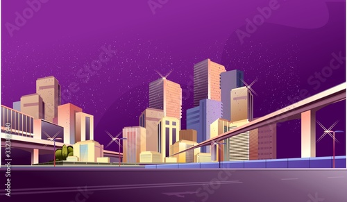 City street buildings, skyline view