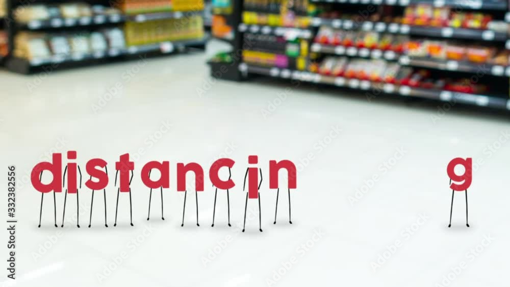 Social distancing COVID-19 (coronavirus) animation focusing on shops and supermarkets. Social distancing COVID-19 (coronavirus) animation focusing on shops and supermarkets.