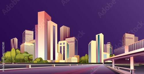 City street buildings, skyline view