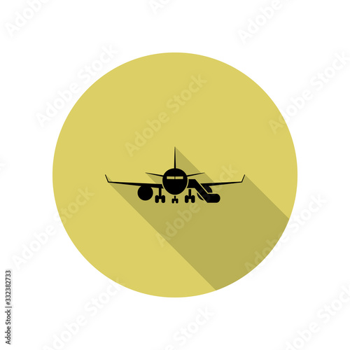 airplane with gangway long shadow icon. Simple glyph, flat vector of Airport icons for ui and ux, website or mobile application