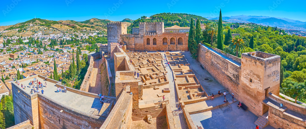 Alcazaba from Watch Tower, Alhambra, Granada, Spain - obrazy, fototapety, plakaty 