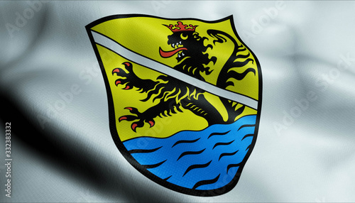 3D Waving Germany City Coat of Arms Flag of Vilseck Closeup View photo