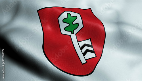 3D Waving Germany City Coat of Arms Flag of Velbert Closeup View