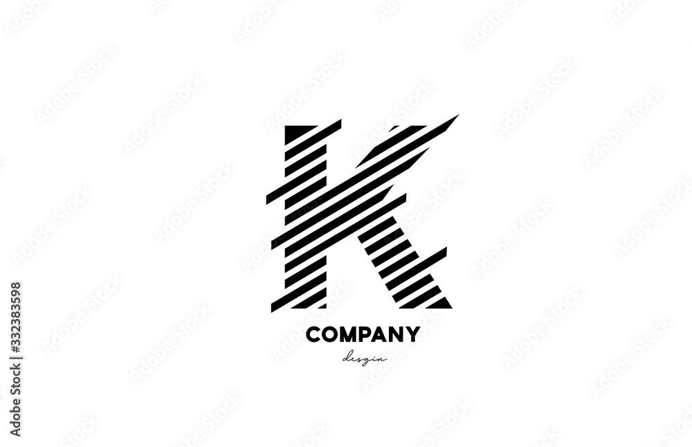 black and white K alphabet letter logo design icon for company and business