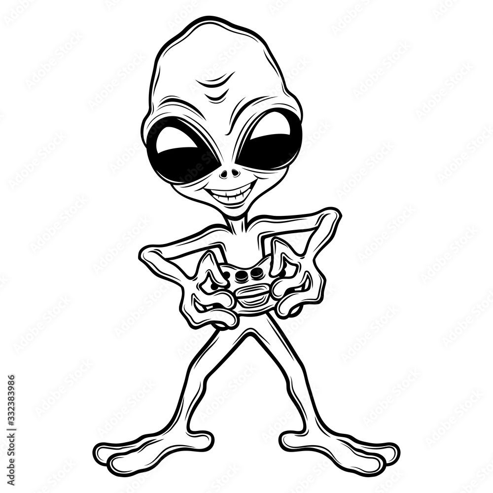 Extraterrestrial alien gamer with a joystick in his hands on a white  background. Stock Vector | Adobe Stock