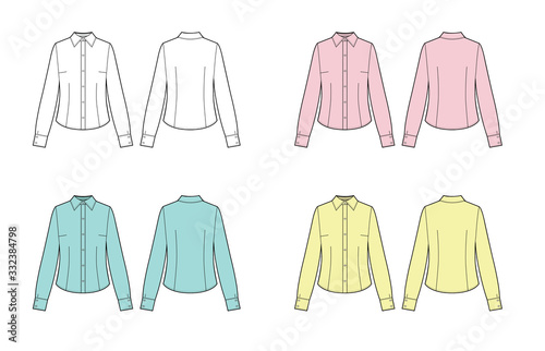 set of formal long sleeved blouses for lady. Vector illustration.