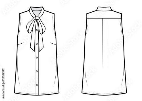 Sleeveless blouse with bow tie. Vector illustration.